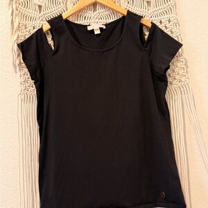 Michael Kors Women’s Black Cutout Shoulder Top L – Short Sleeve with MK Logo